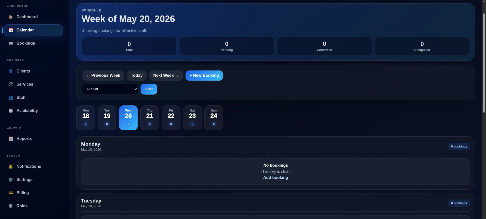 SafeGuard Bookings scheduling calendar