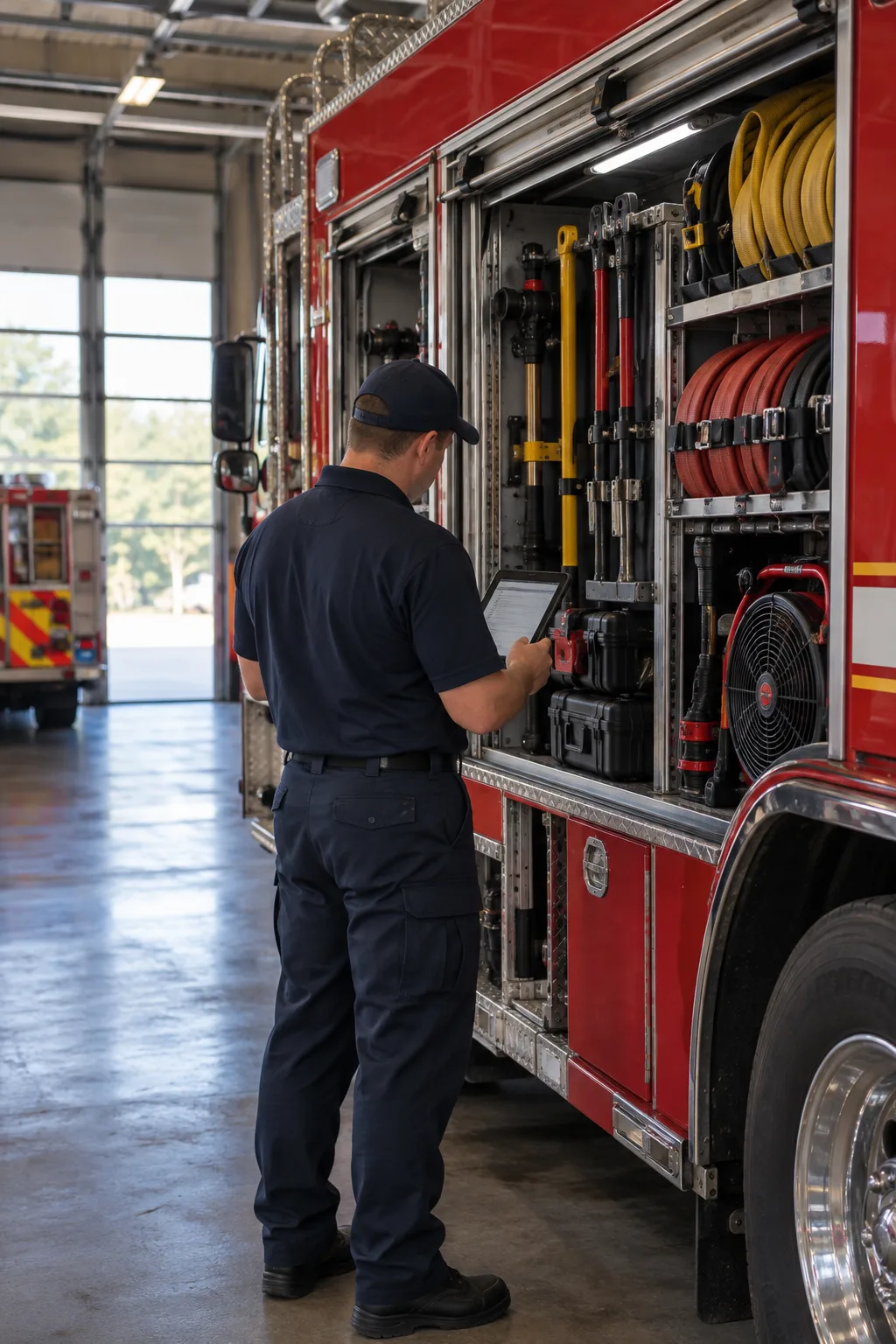 Firefighter checking apparatus equipment with a tablet