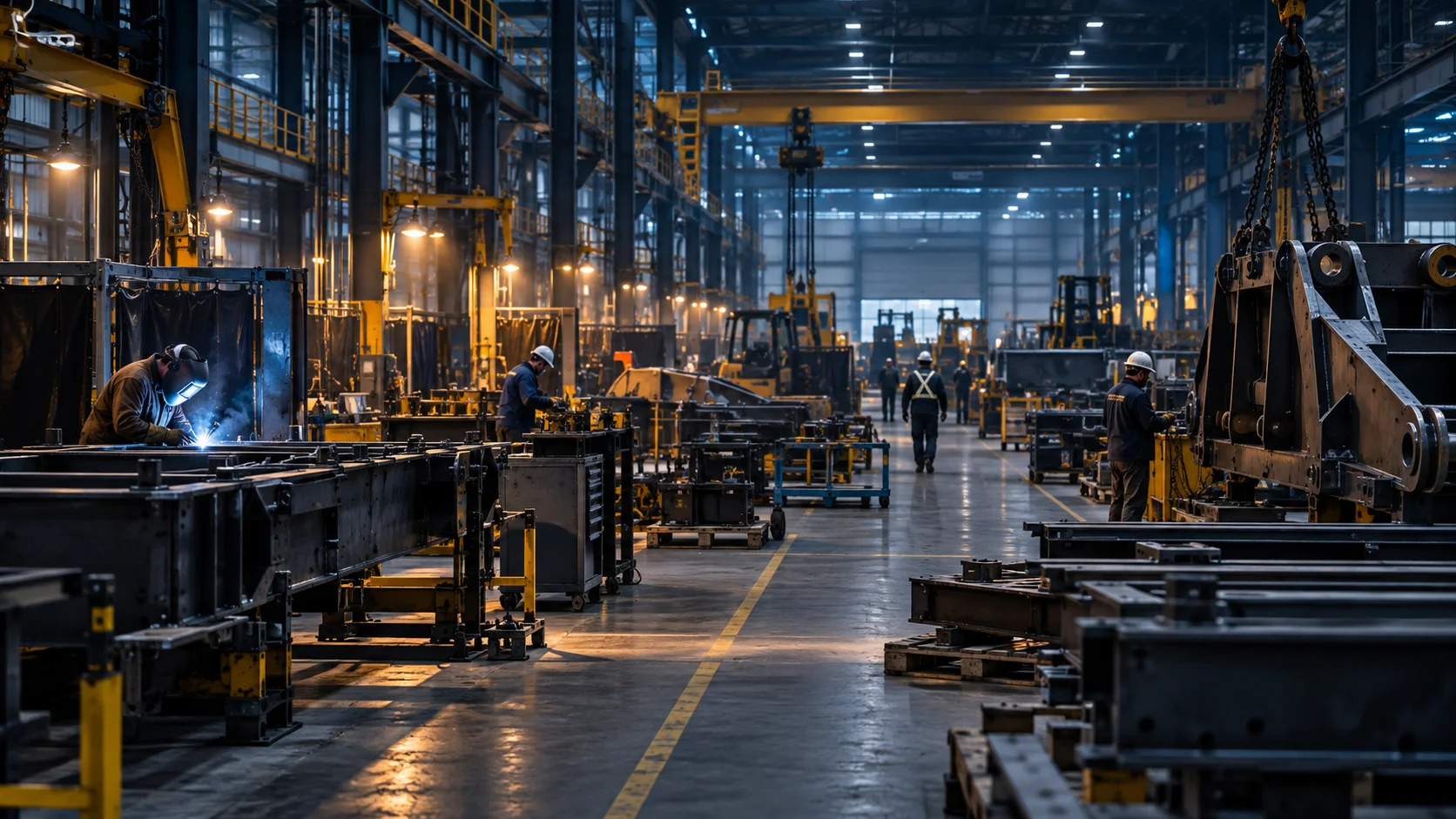 Modern manufacturing shop floor in active operation